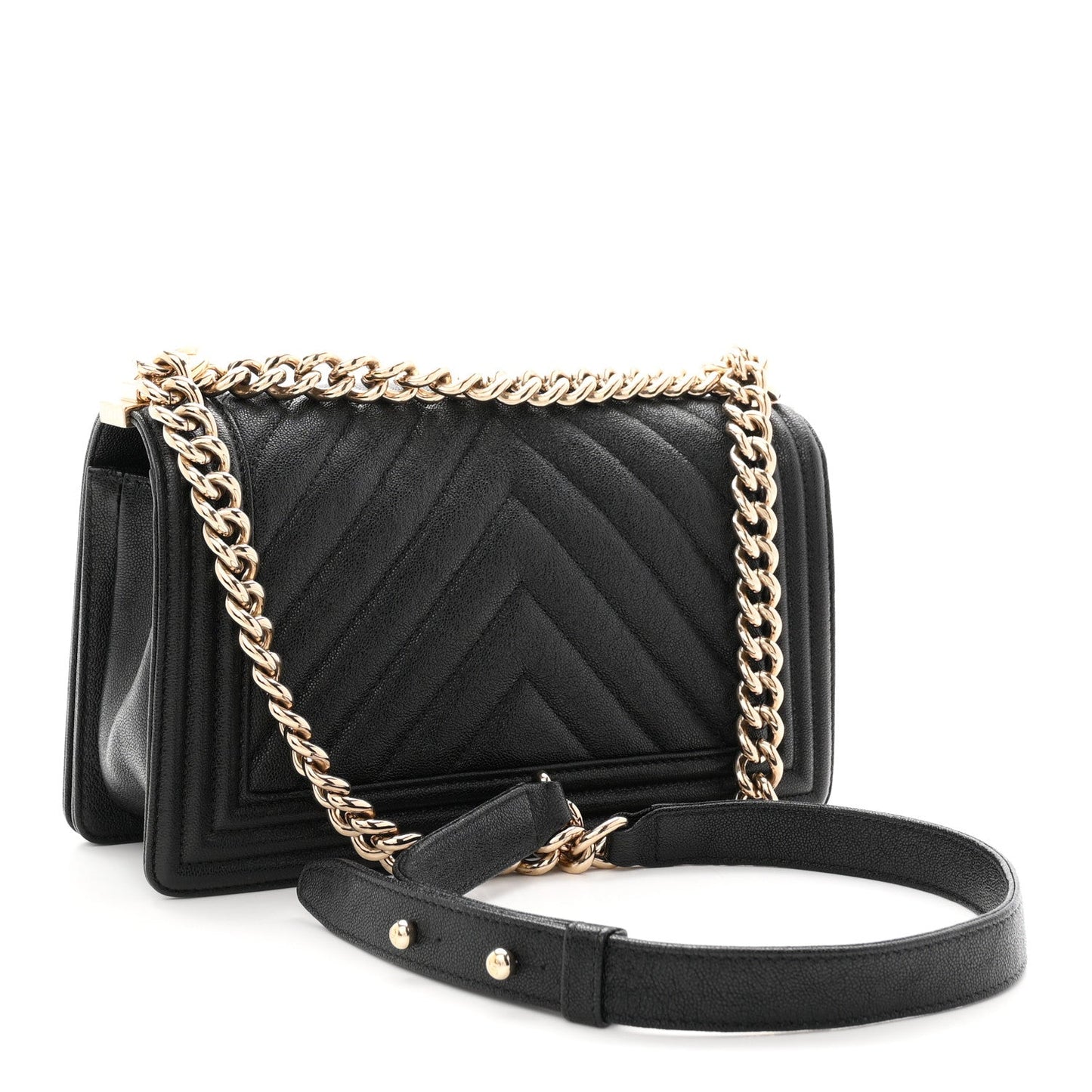 Iridescent Caviar Chevron Quilted Medium Boy Flap Black