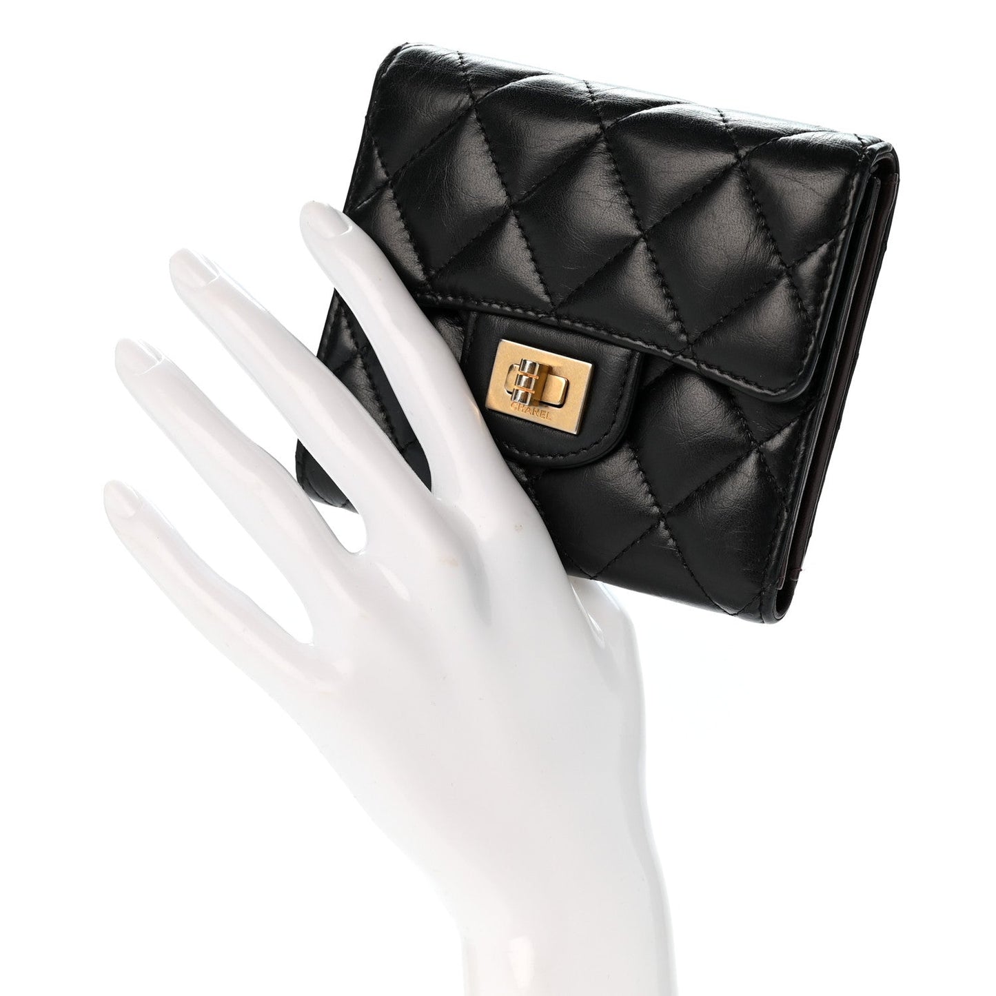 Aged Calfskin Quilted Reissue Compact Wallet Black