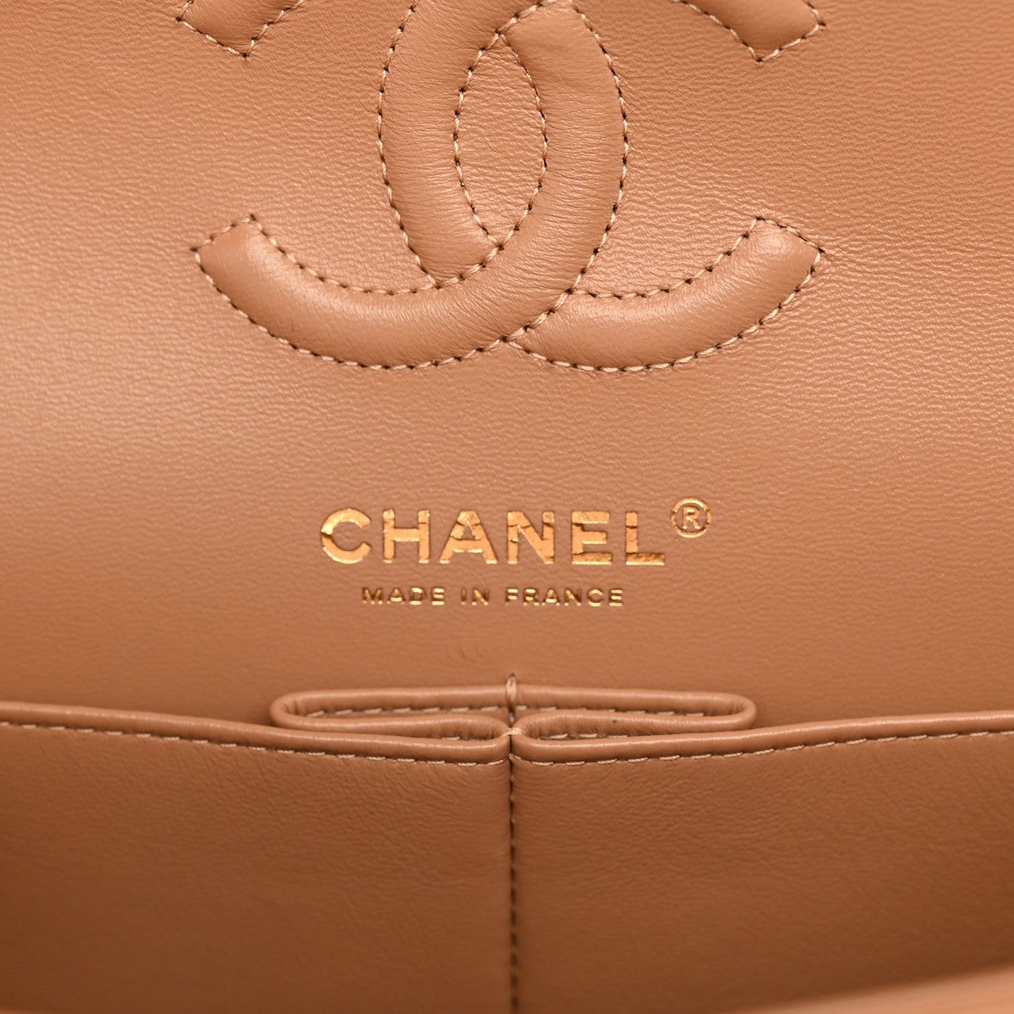Caviar Quilted Small Double Flap Dark Beige