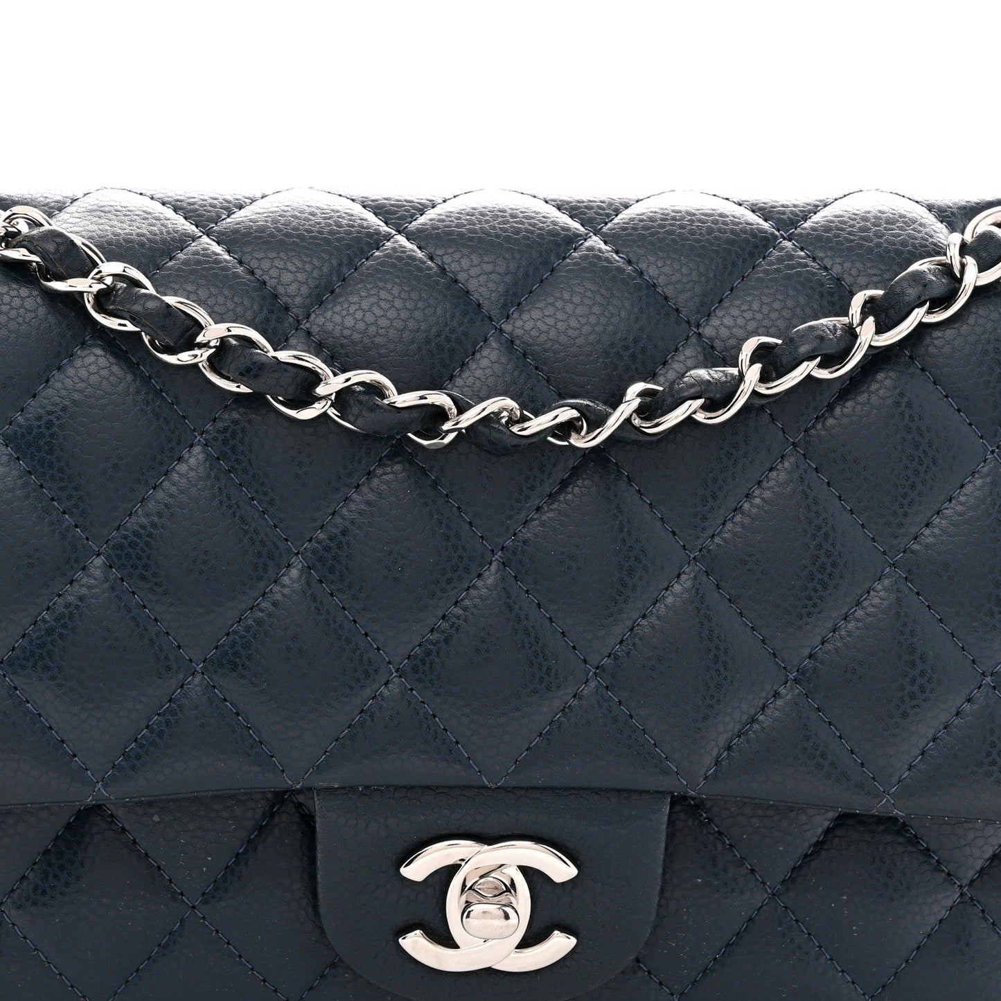 Caviar Quilted Medium Double Flap Navy
