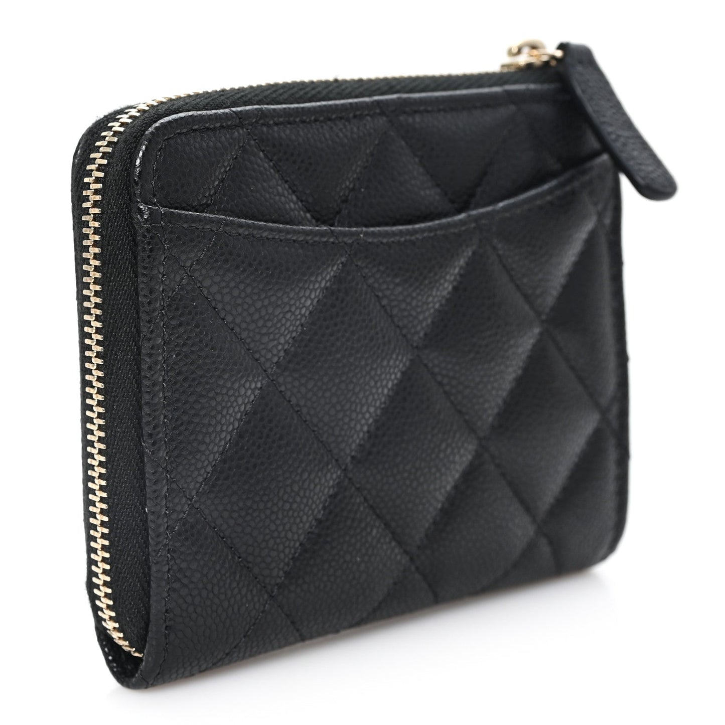 Caviar Quilted CC Zip Around Card Holder Wallet Black
