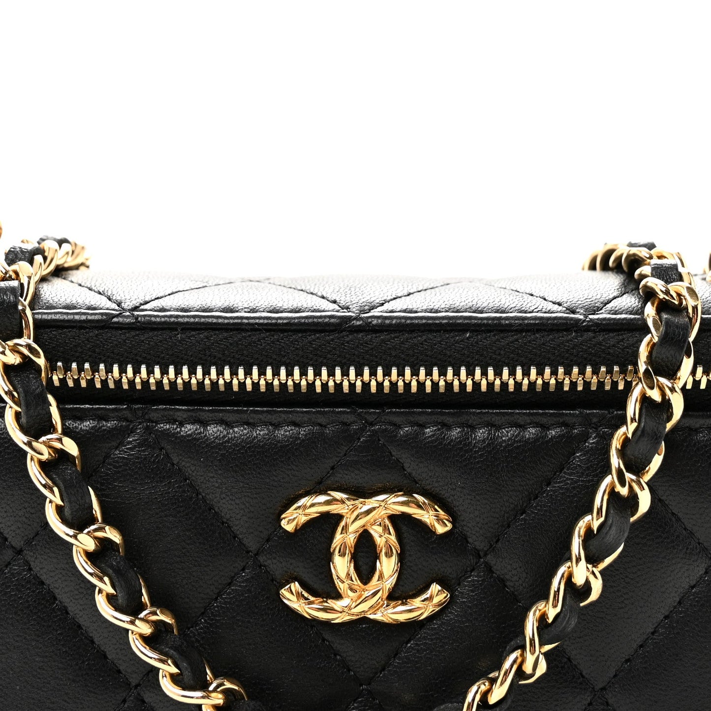 Lambskin Quilted Resin Vanity Case With Chain Black