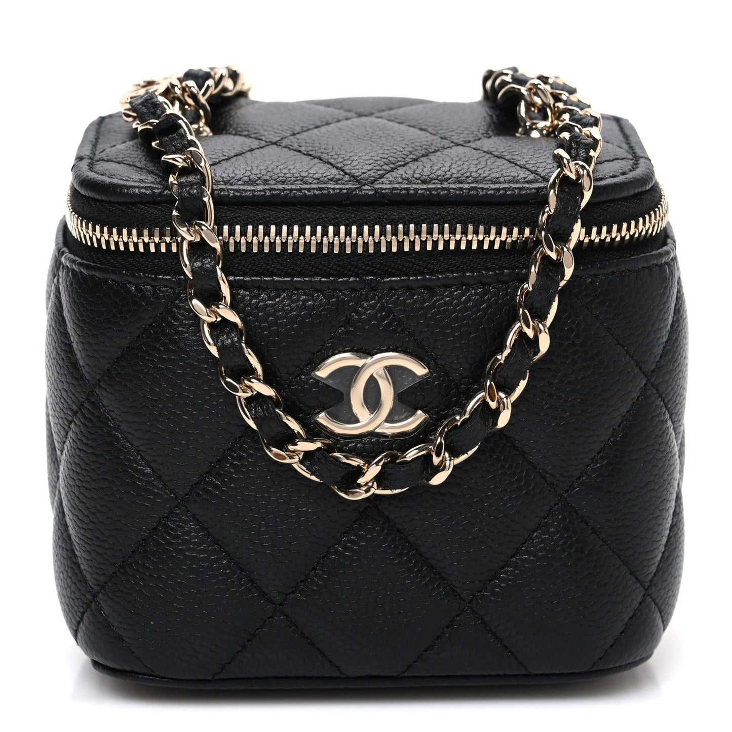 Caviar Quilted Mini Vanity Case With Chain Black