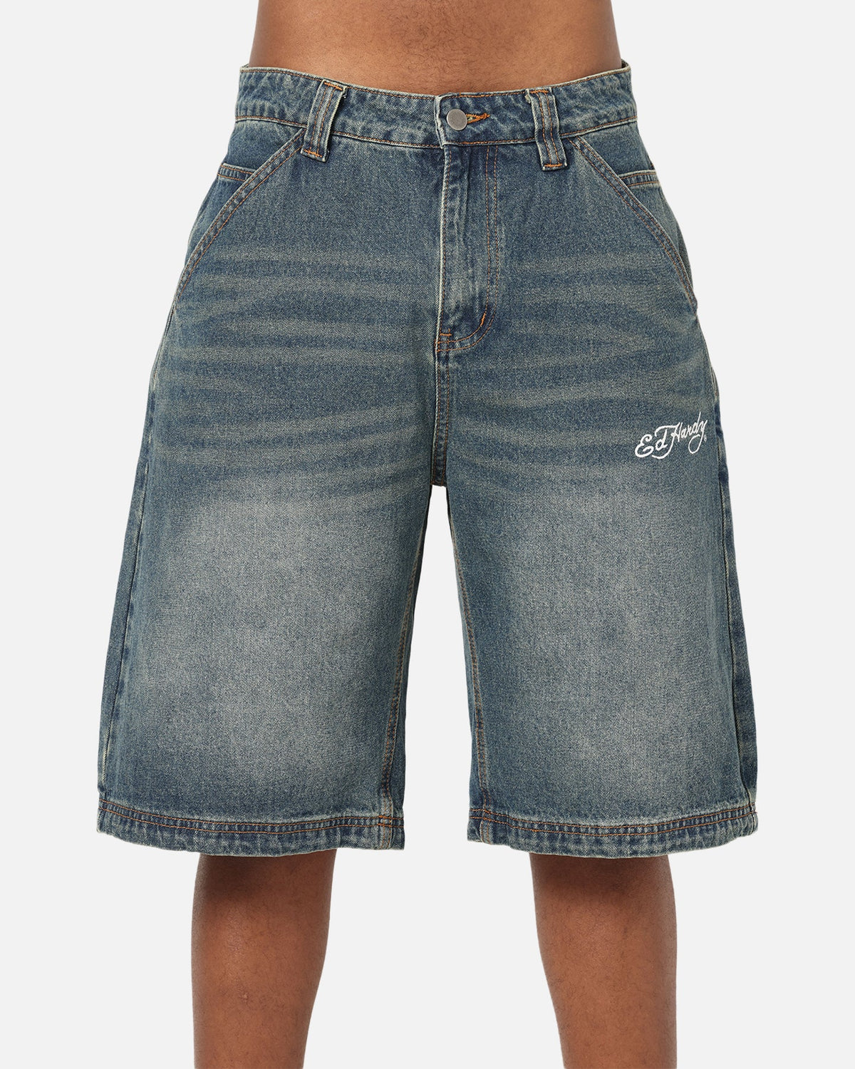 Ed Hardy Brave Hearts Jorts Washed Indigo