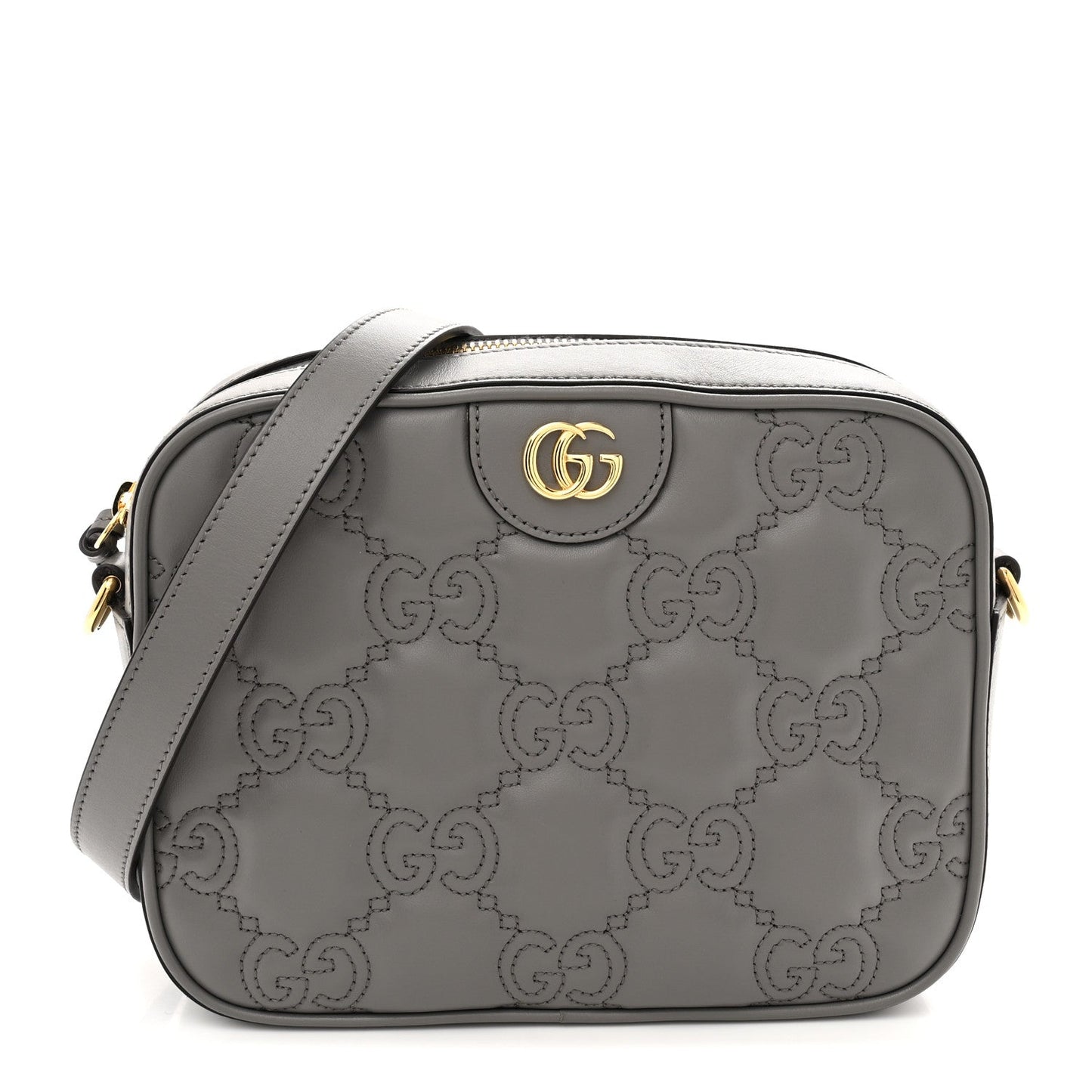 Calfskin GG Matelasse Shoulder Bag Dusty Grey Natural