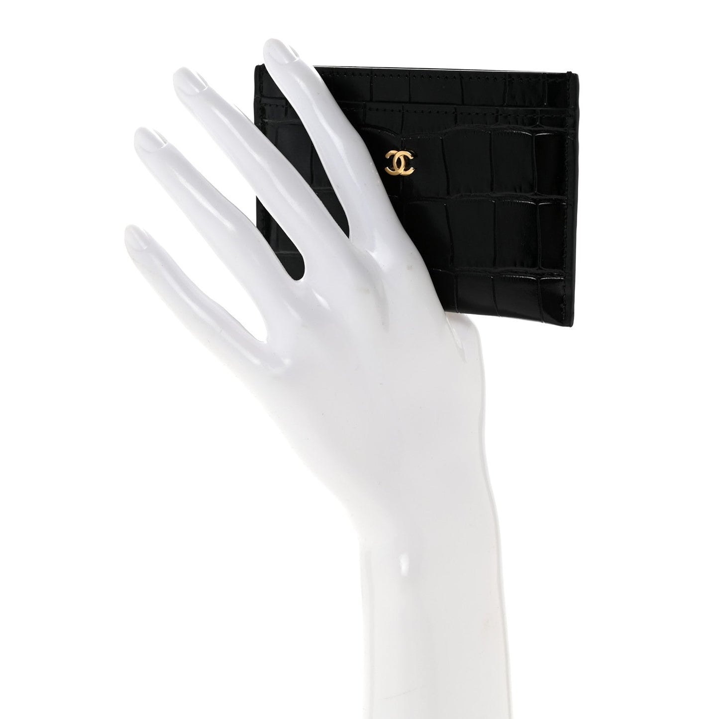 Calfskin Crocodile Embossed Crococo Card Holder Black