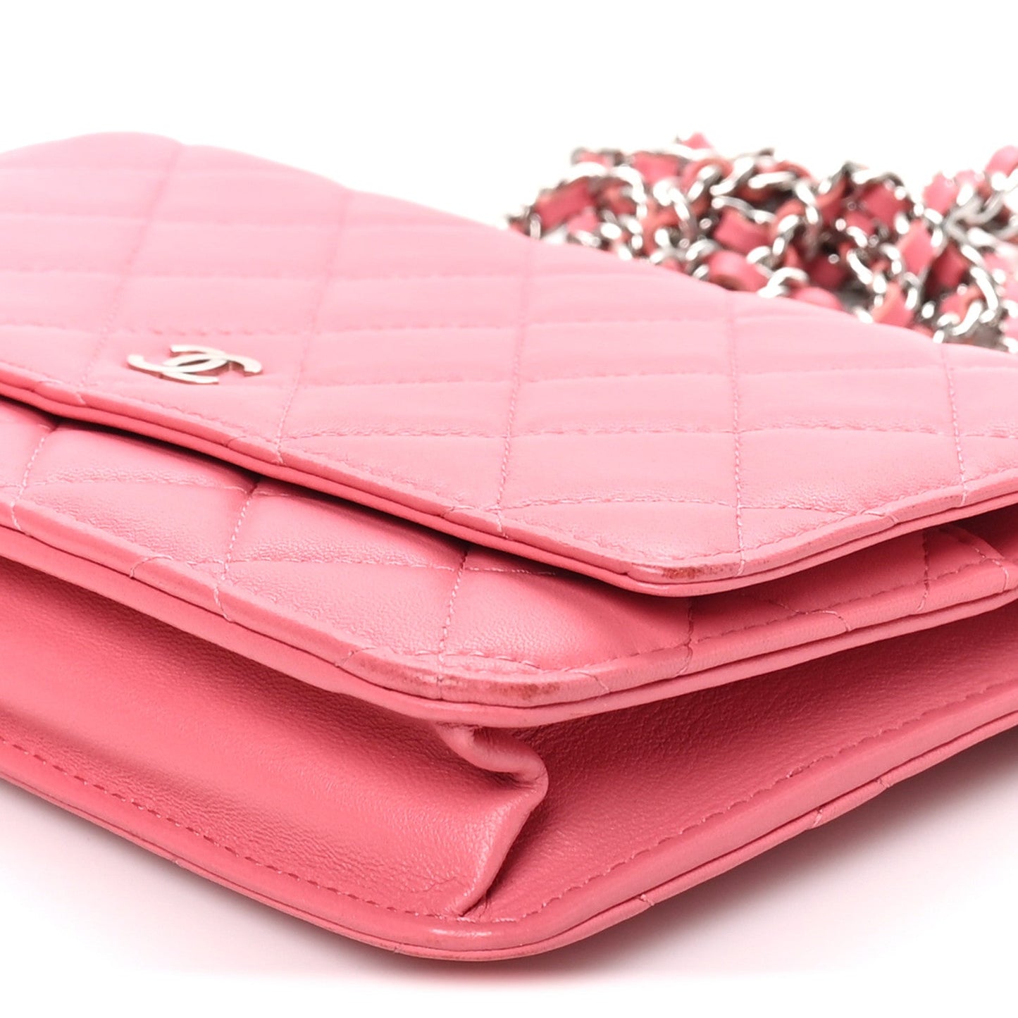 Lambskin Quilted Wallet On Chain WOC Pink