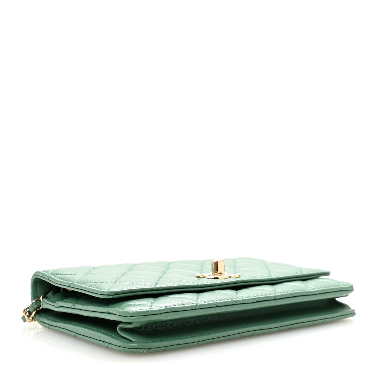 Lambskin Quilted Trendy CC Wallet On Chain WOC Green