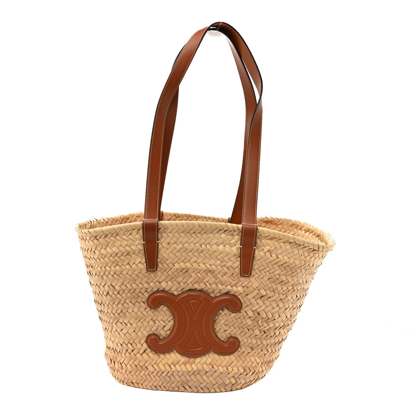 Raffia Calfskin Triomphe Medium Panier Tan