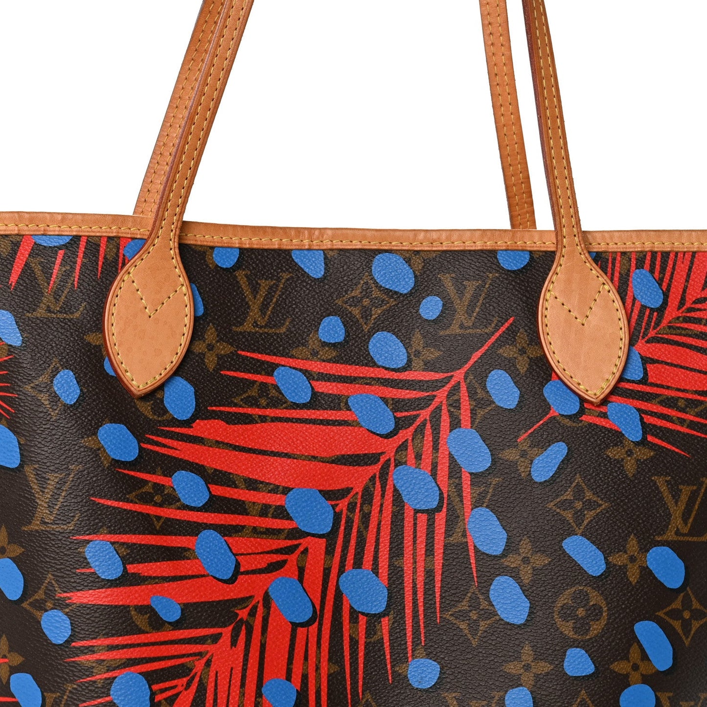 Monogram Jungle Dots Neo Neverfull MM Coquelicot Denim