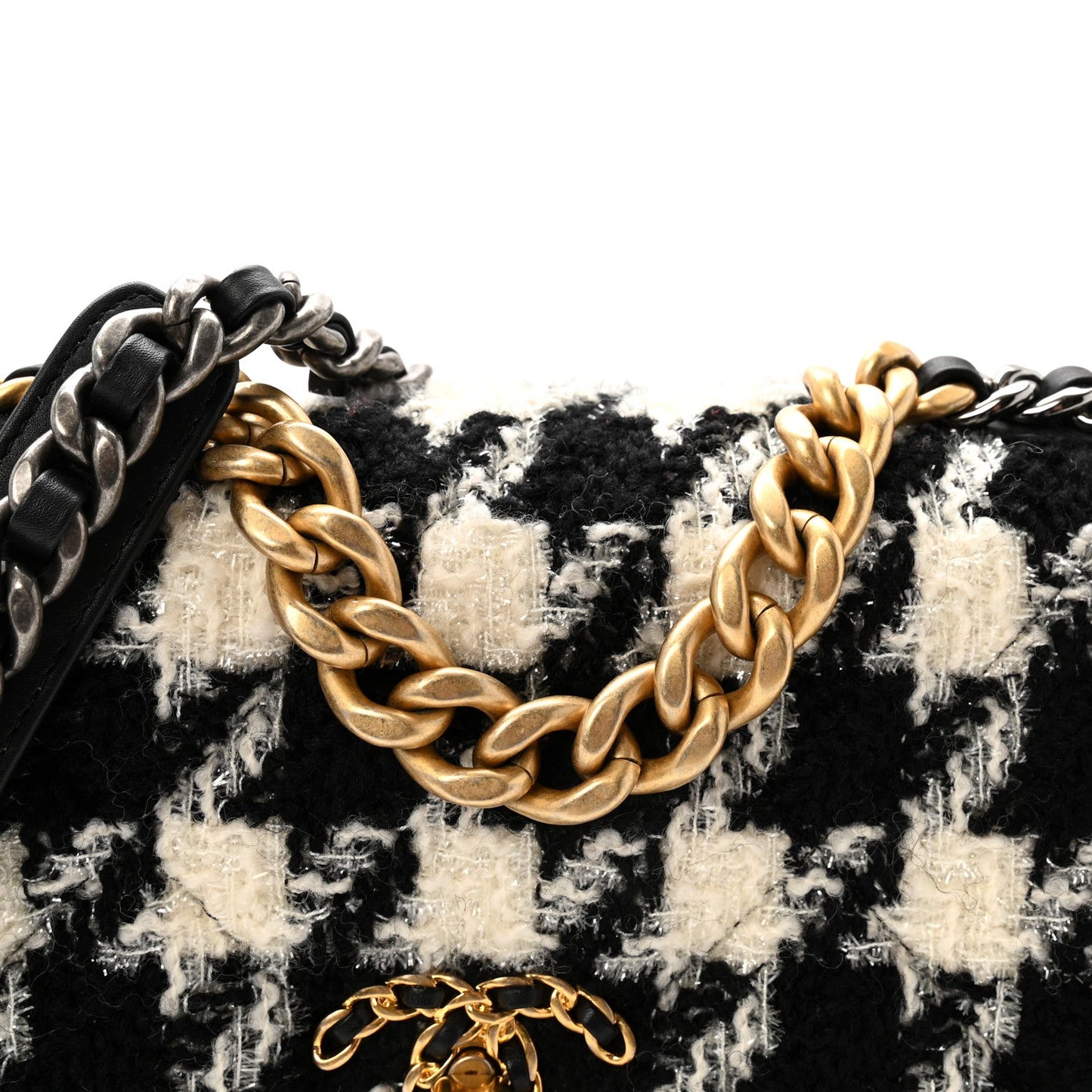 Tweed Quilted Medium Chanel 19 Flap Black Ecru White