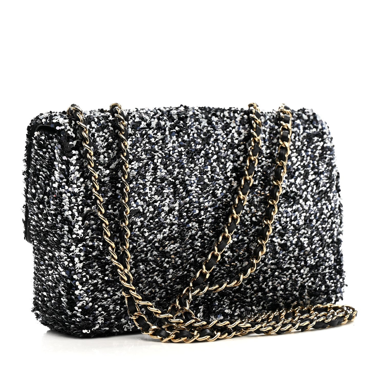 Sequin Quilted Small Single Flap Black White Grey