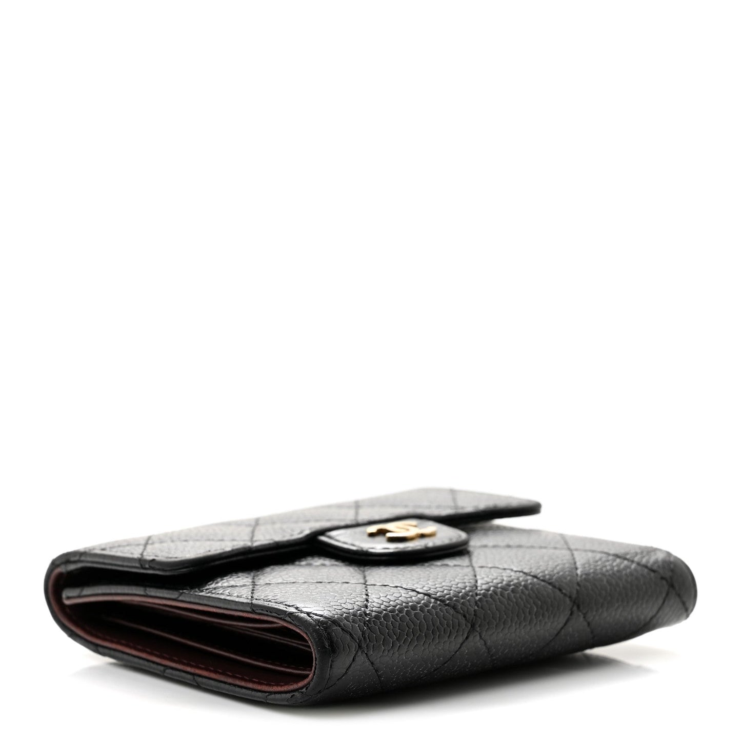 Caviar Quilted Compact Flap Wallet  Black