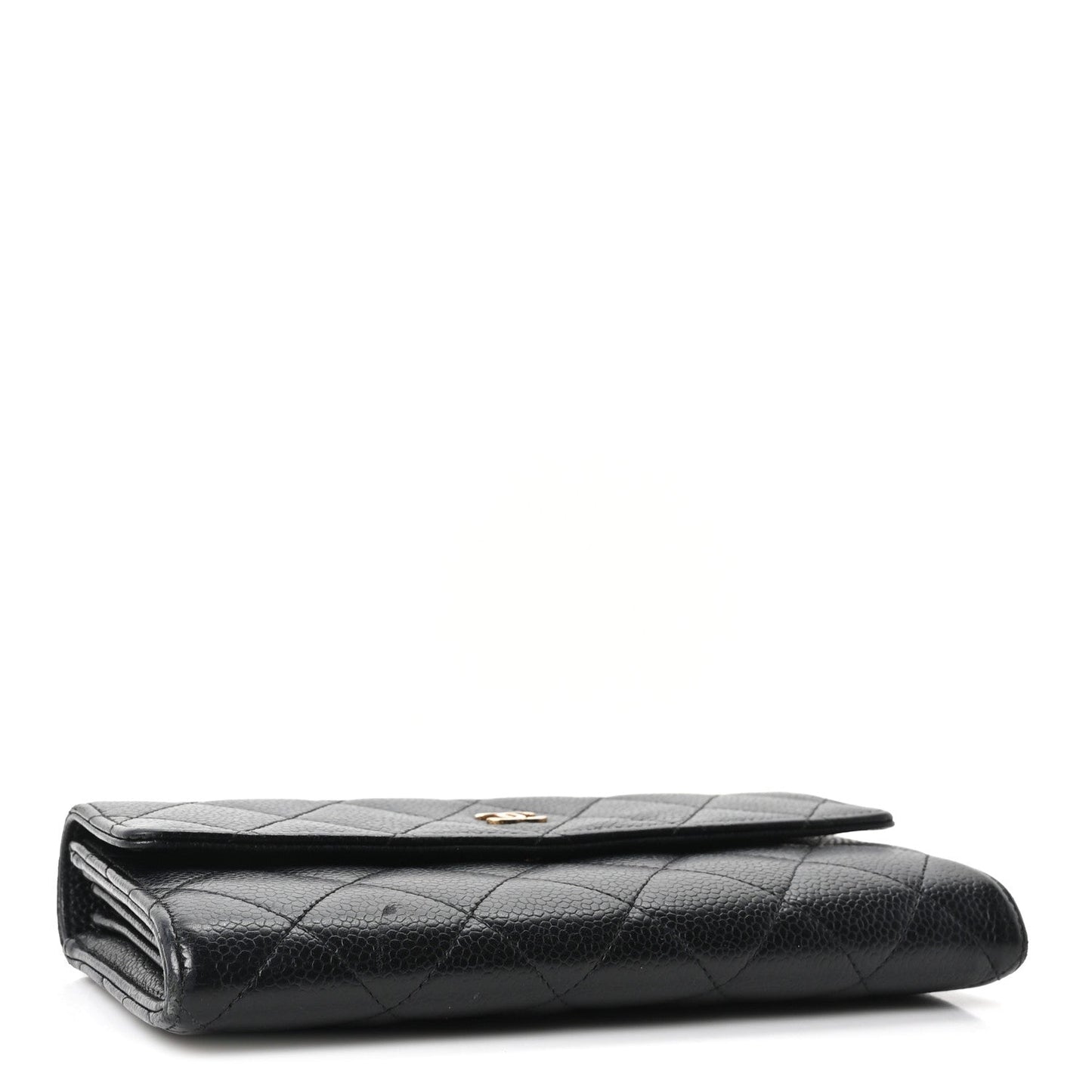 Caviar Quilted Large Gusset Flap Wallet Black