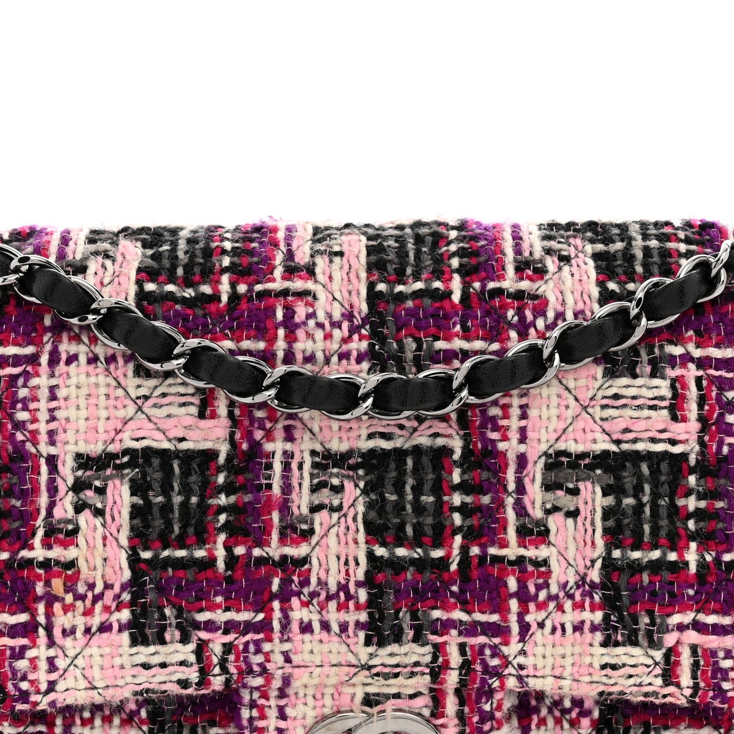 Tweed Quilted Medium Double Flap Pink Black