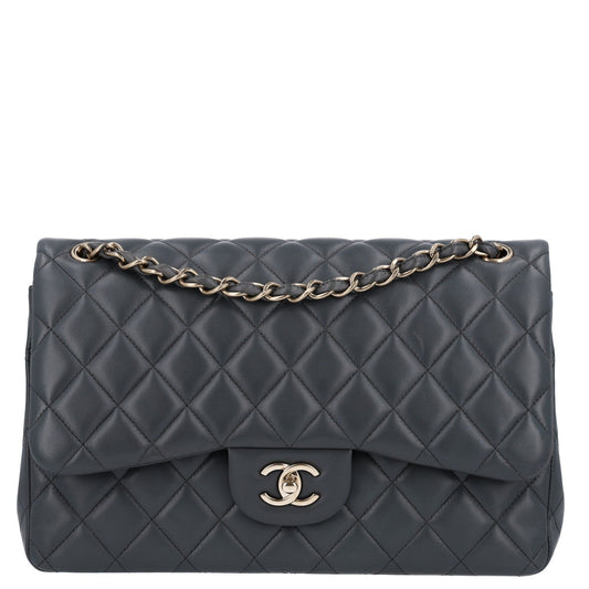 Lambskin Quilted Jumbo Double Flap Dark Grey