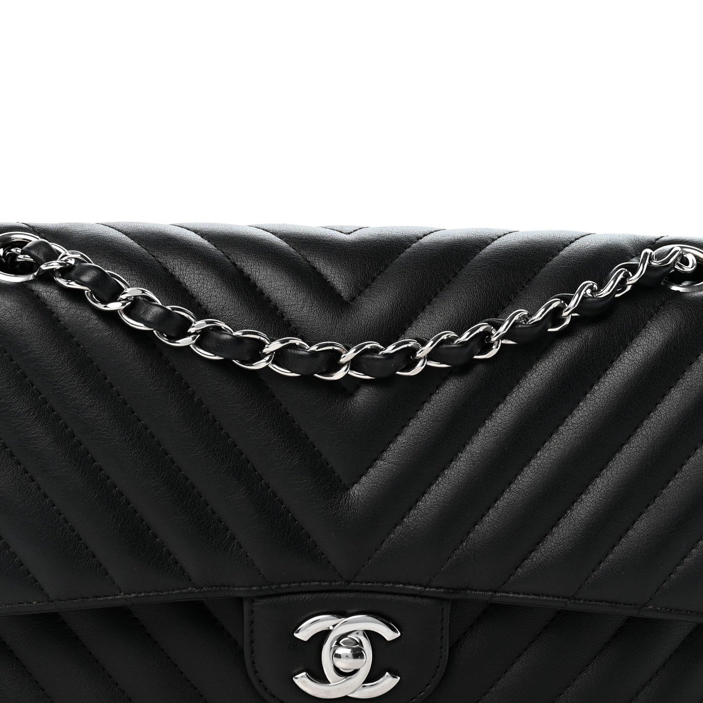 Lambskin Chevron Quilted Medium Double Flap Black