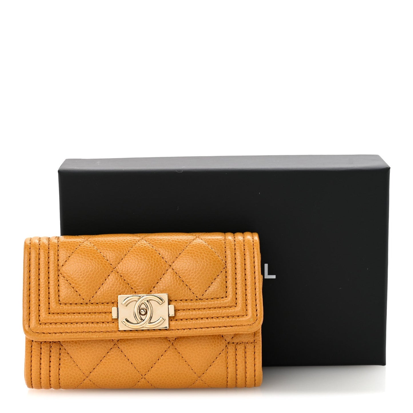 Caviar Quilted Boy Flap Card Holder Yellow