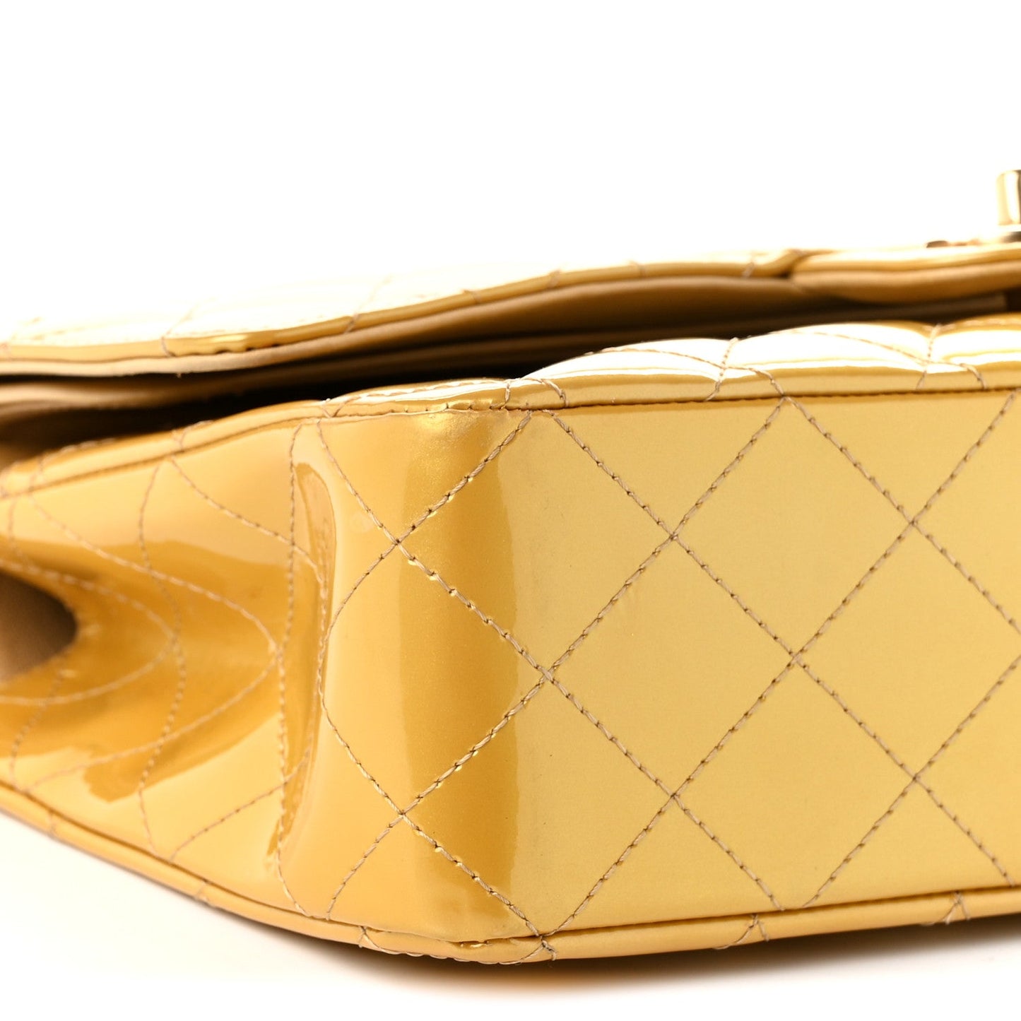Metallic Patent Quilted Medium Double Flap Gold