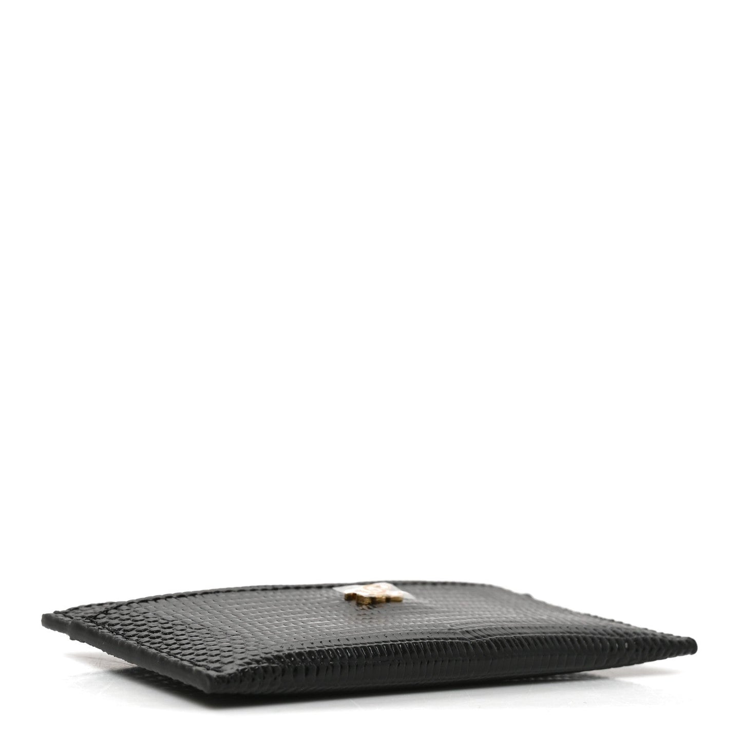 Calfskin Lizard Embossed Zip Card Holder Black Black