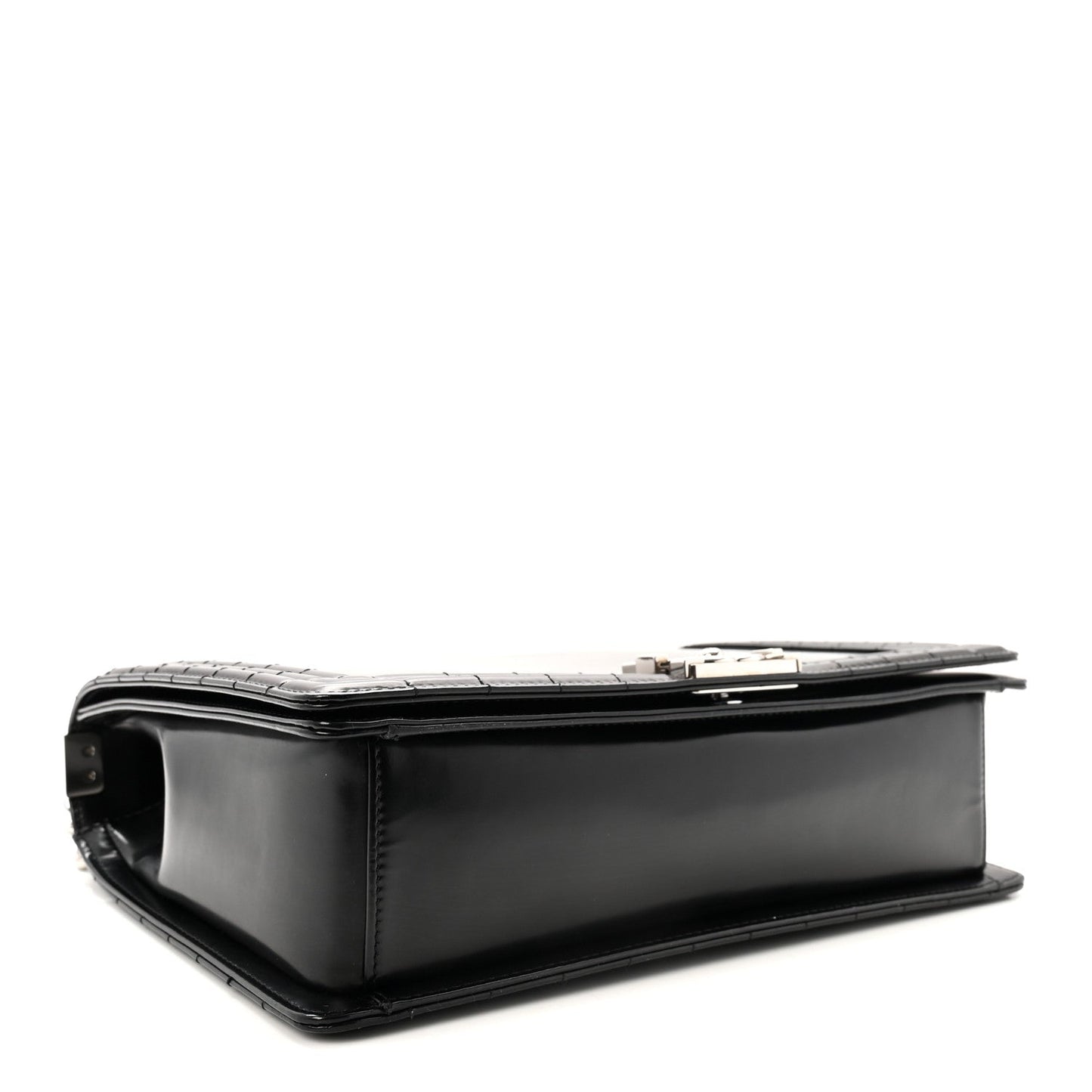 Glazed Calfskin Large Boy Flap Black