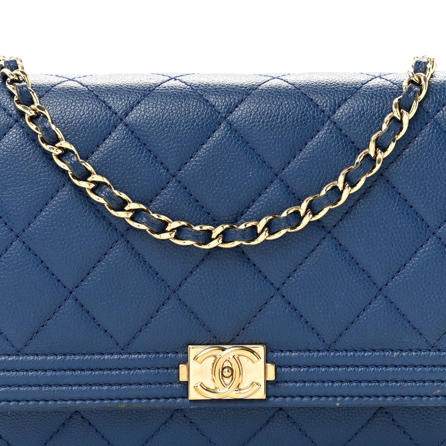 Caviar Quilted Boy Wallet On Chain WOC Dark Blue