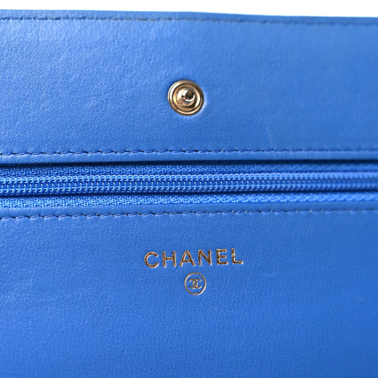 Lambskin Quilted Wallet On Chain WOC Blue