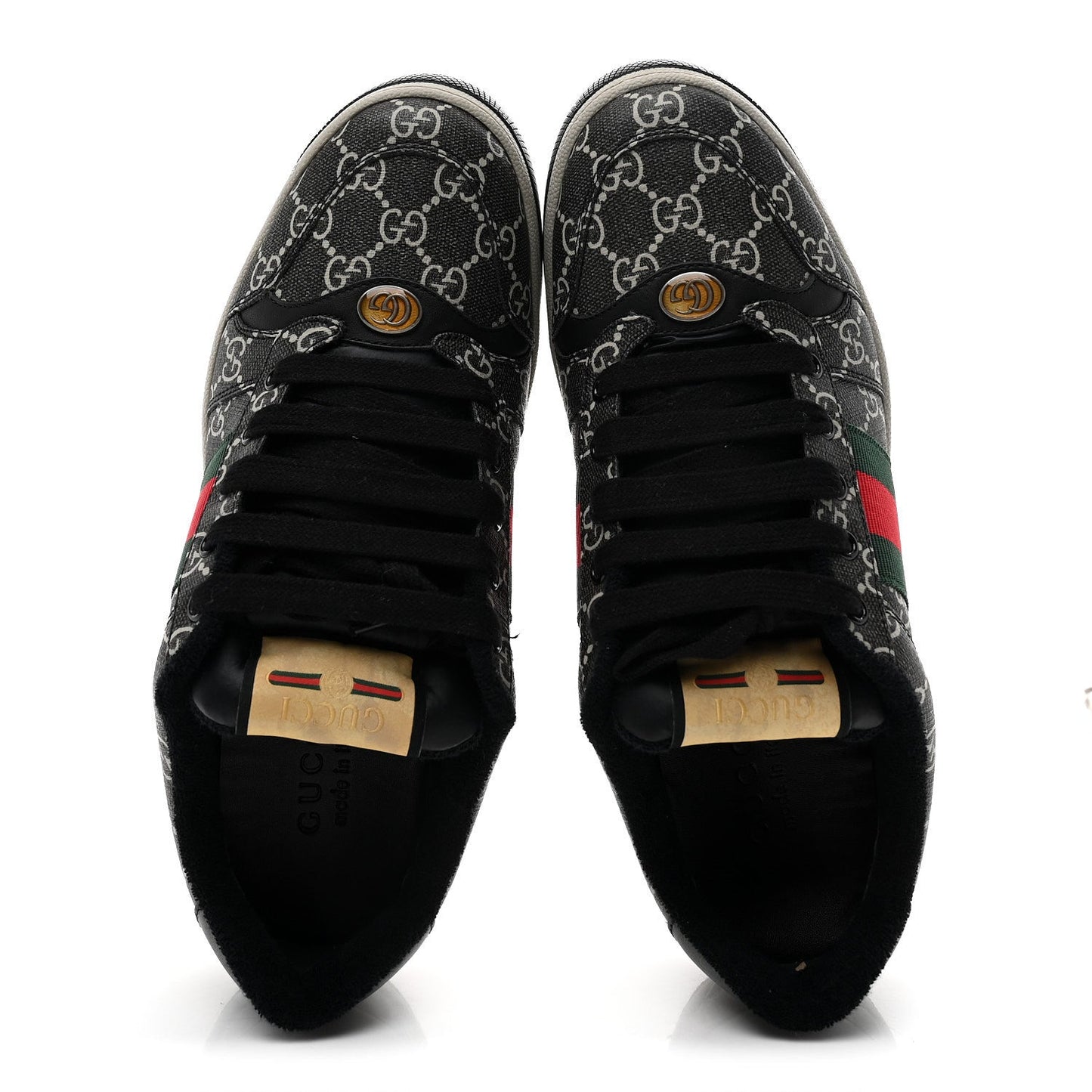 GG Supreme Monogram Miro Soft Calfskin Web Mens Screener Sneakers 8.5 Black Grey Sky