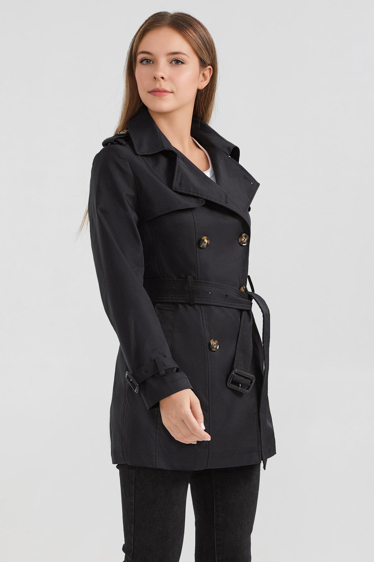 3/4 Double-Breasted Short Trench Coat