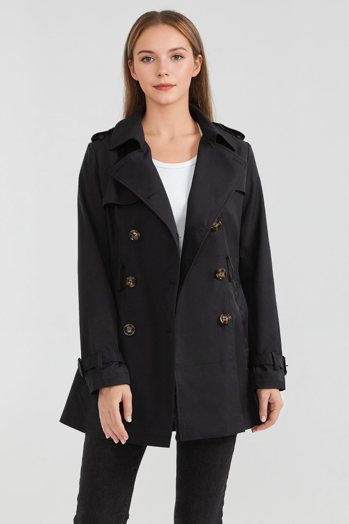 3/4 Double-Breasted Short Trench Coat