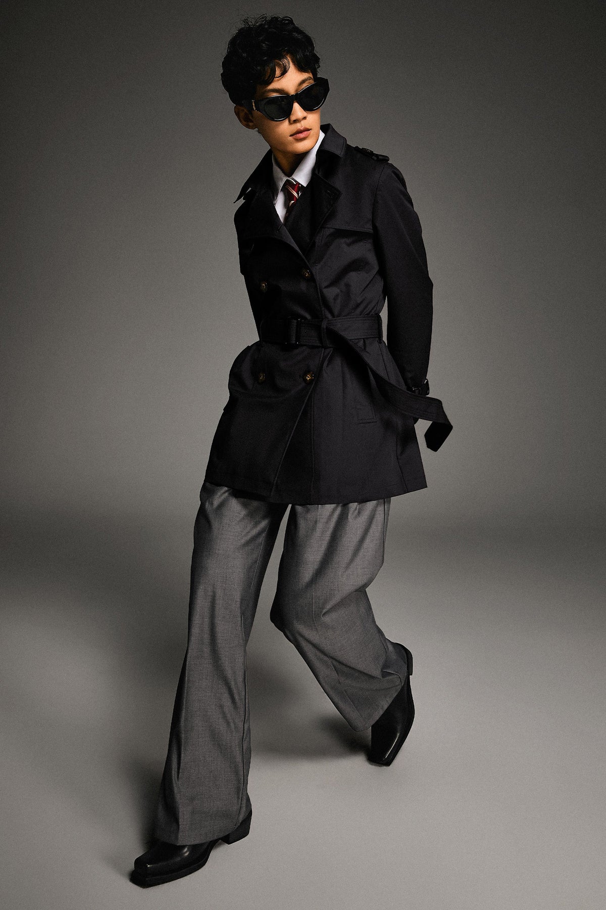 3/4 Double-Breasted Short Trench Coat