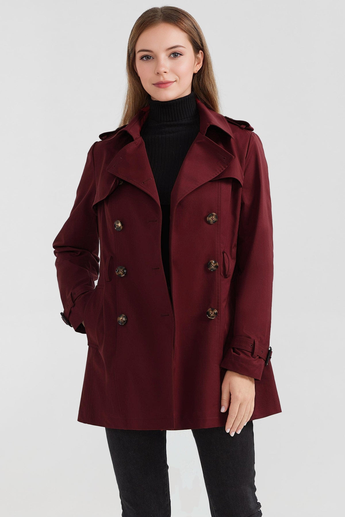 3/4 Double-Breasted Short Trench Coat