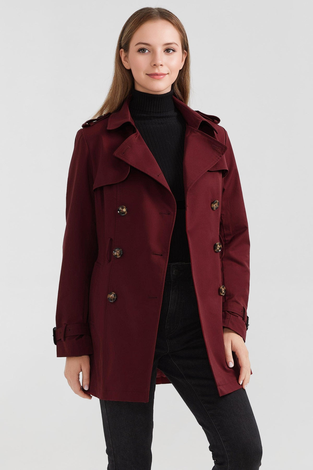 3/4 Double-Breasted Short Trench Coat
