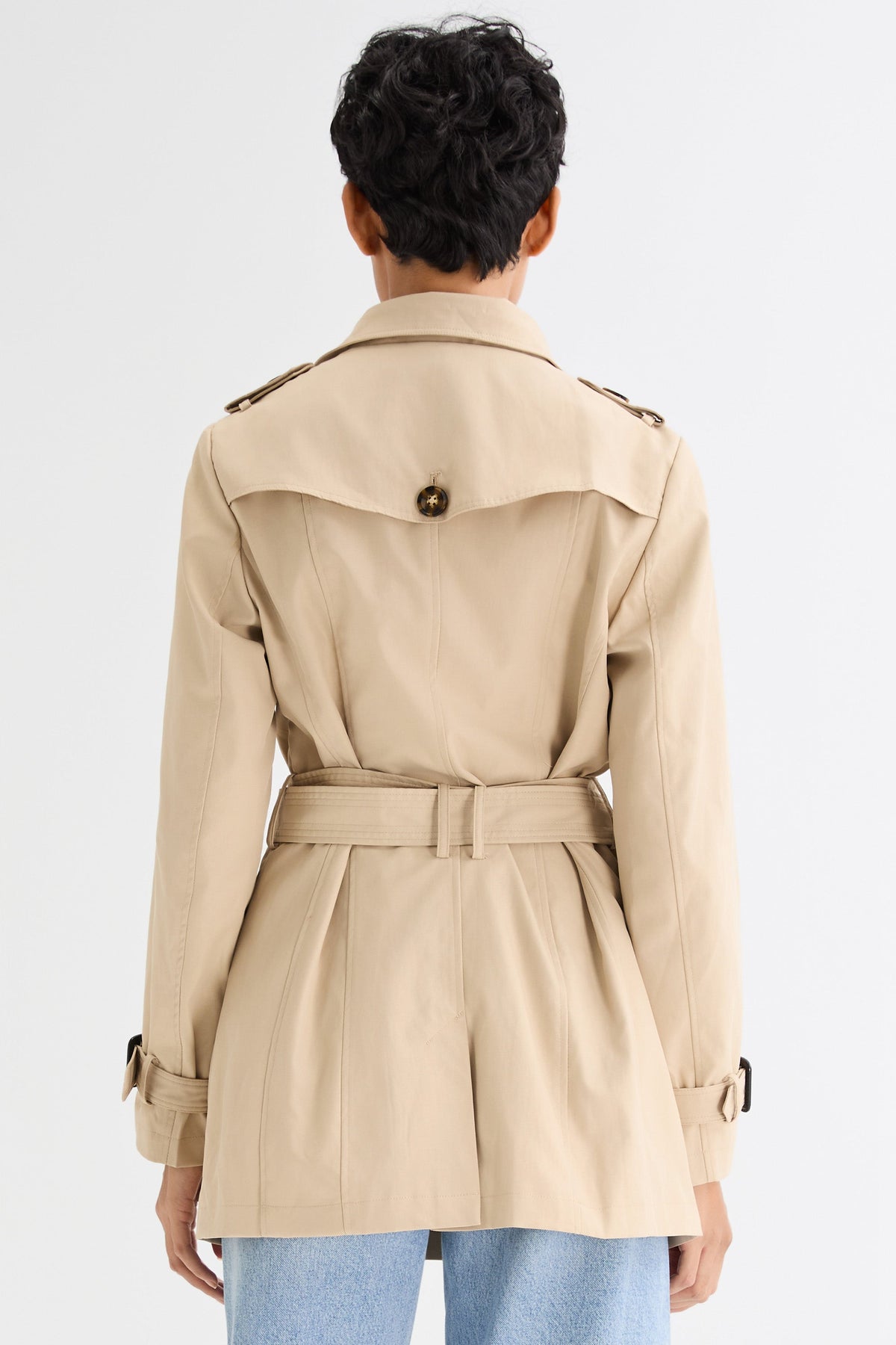 3/4 Double-Breasted Short Trench Coat