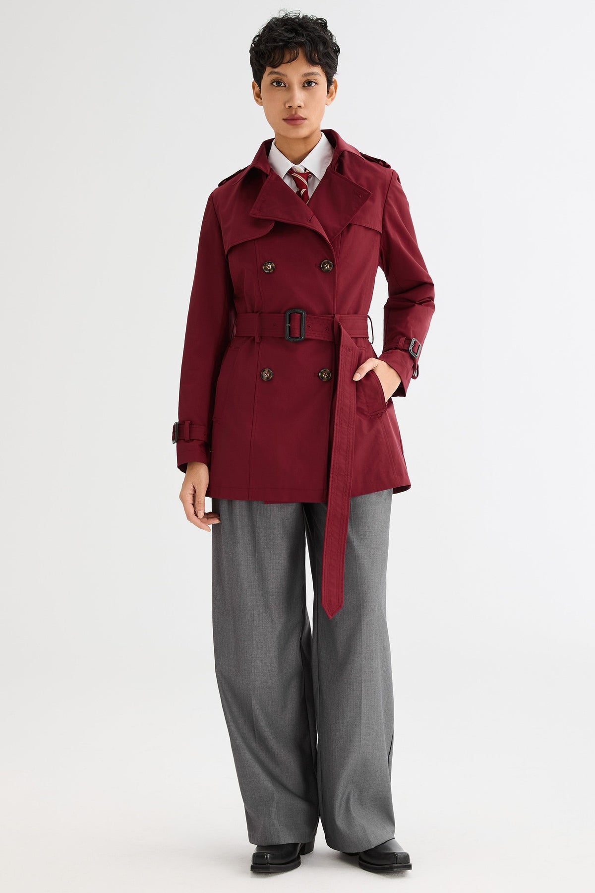 3/4 Double-Breasted Short Trench Coat