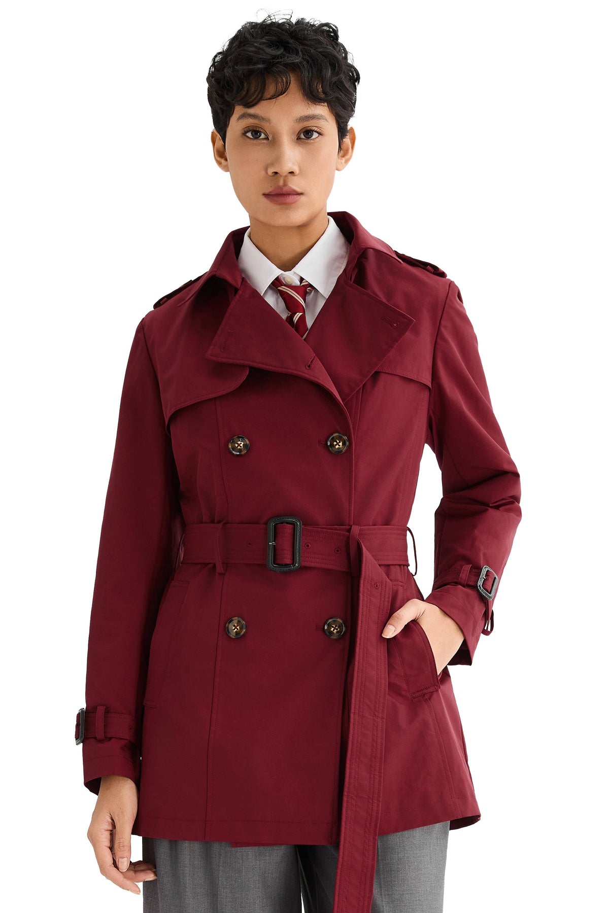 3/4 Double-Breasted Short Trench Coat