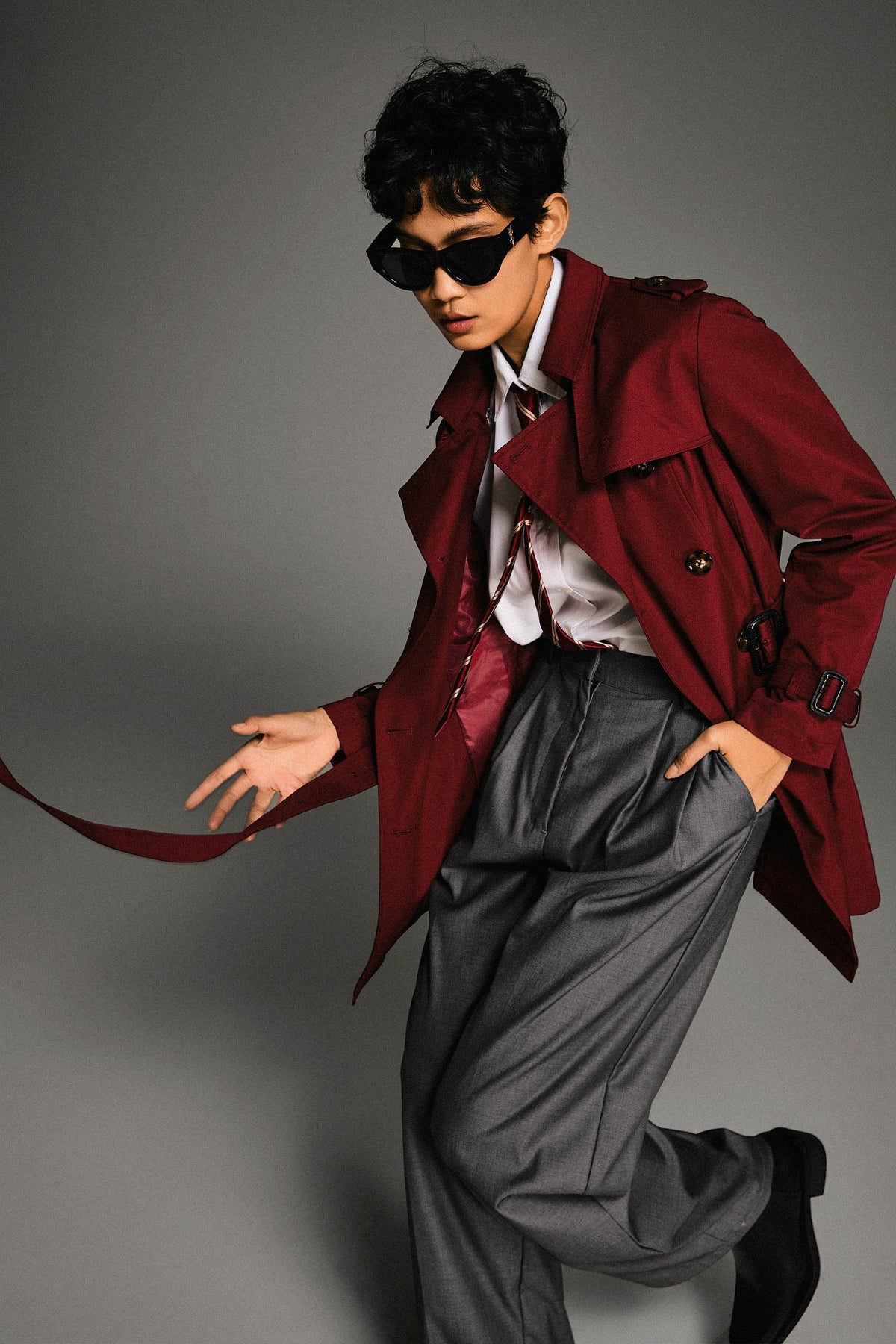 3/4 Double-Breasted Short Trench Coat