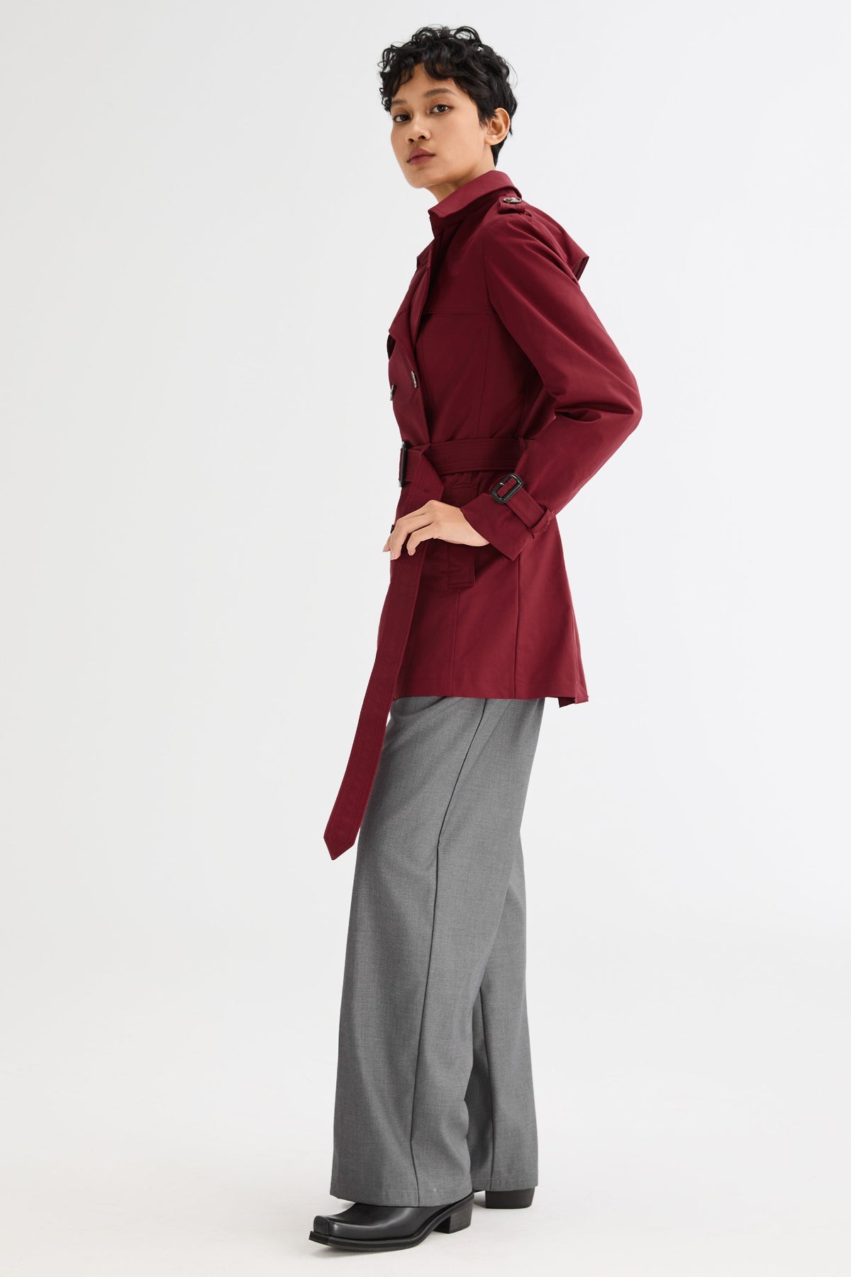 3/4 Double-Breasted Short Trench Coat