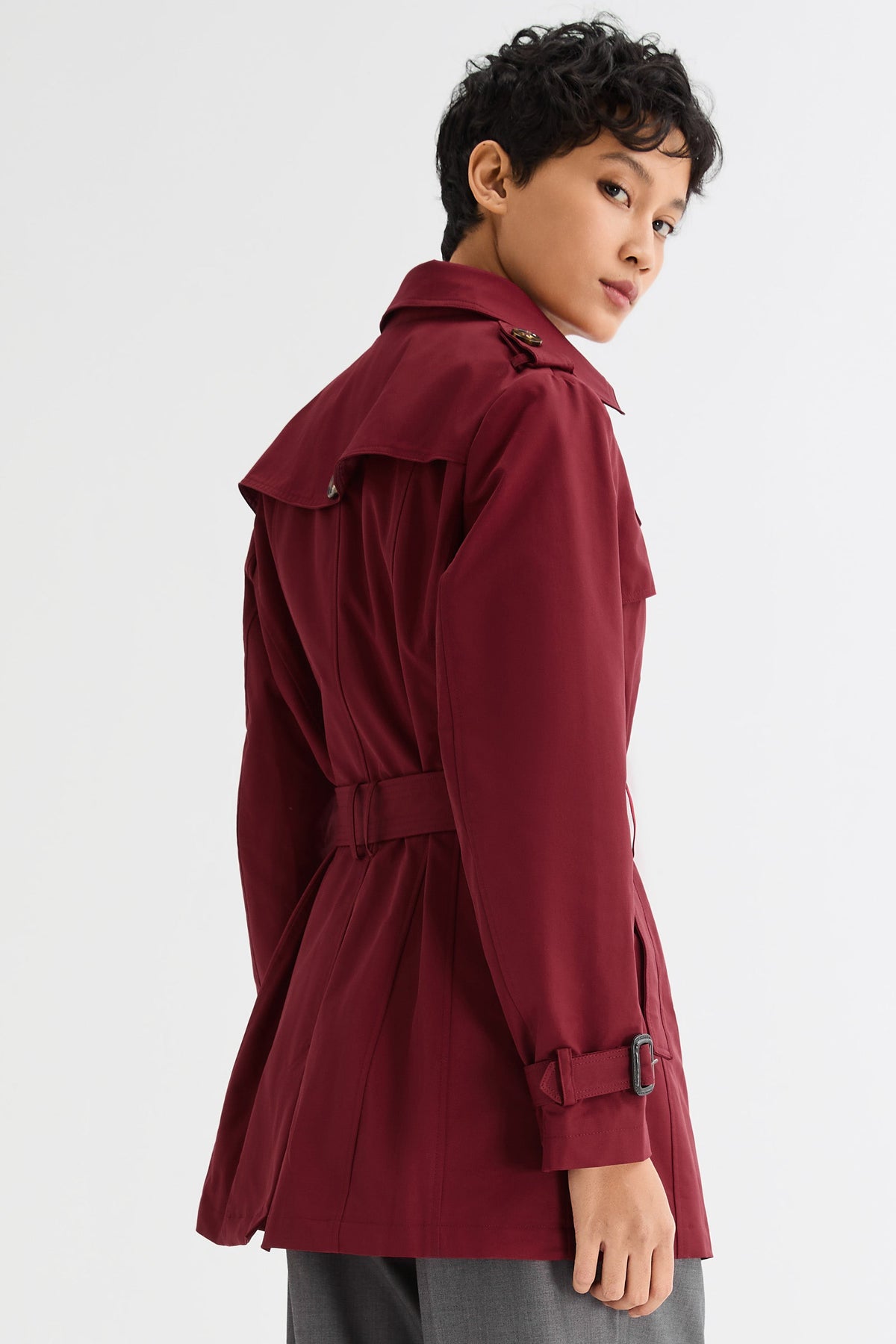 3/4 Double-Breasted Short Trench Coat