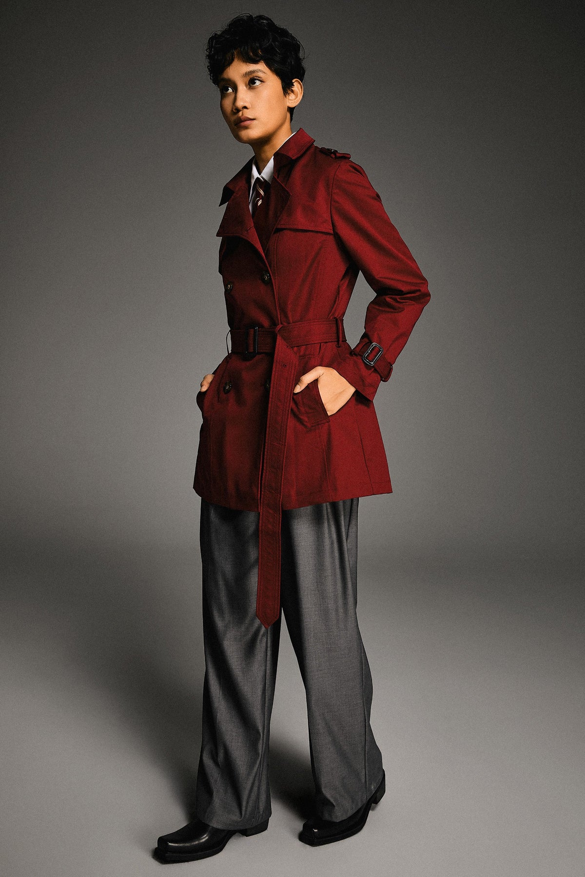 3/4 Double-Breasted Short Trench Coat