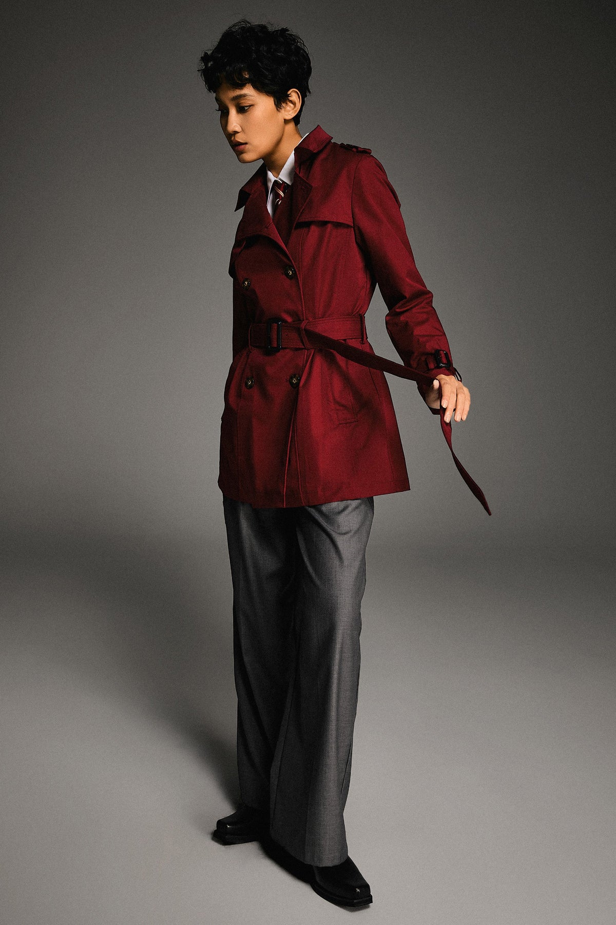 3/4 Double-Breasted Short Trench Coat