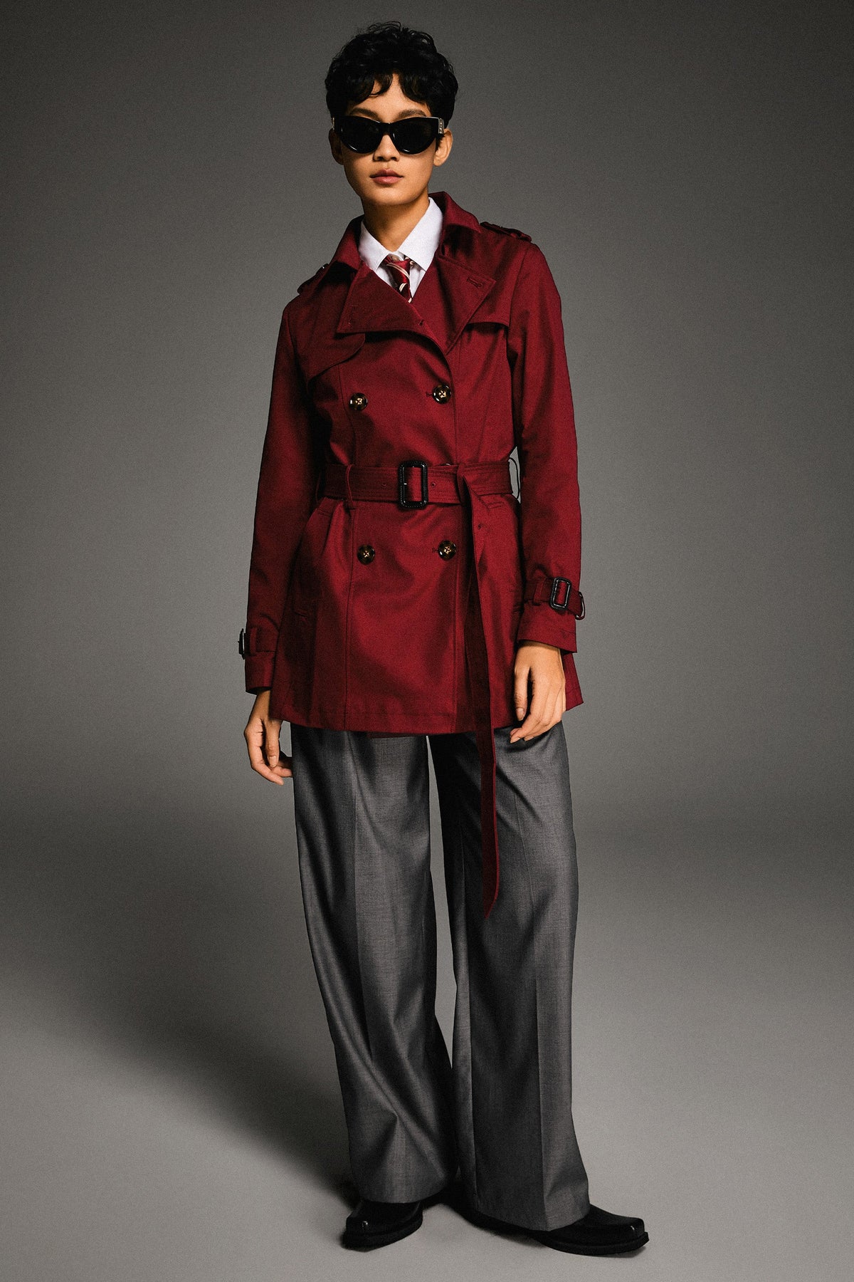 3/4 Double-Breasted Short Trench Coat