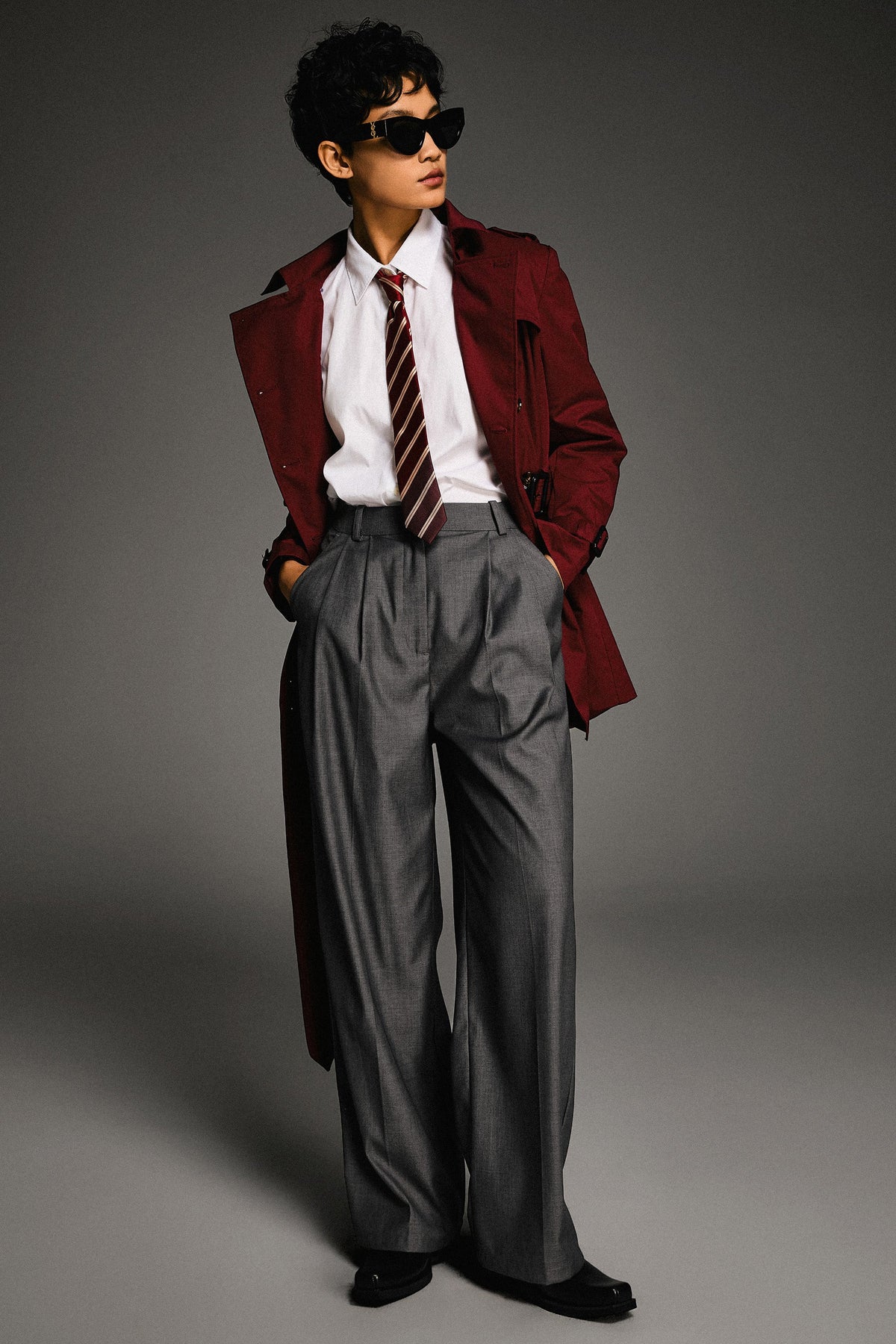 3/4 Double-Breasted Short Trench Coat