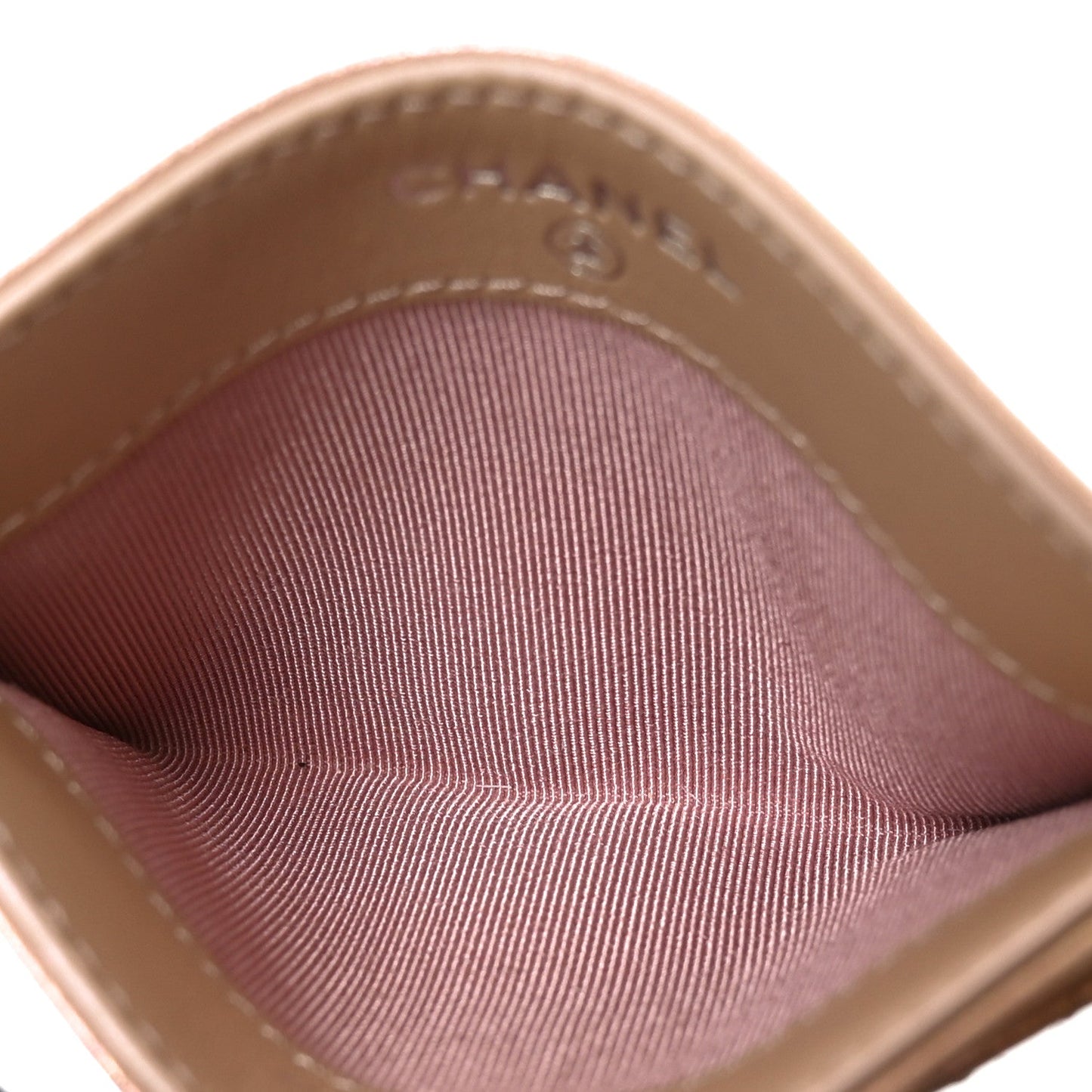 Iridescent Calfskin Quilted Card Holder Pink
