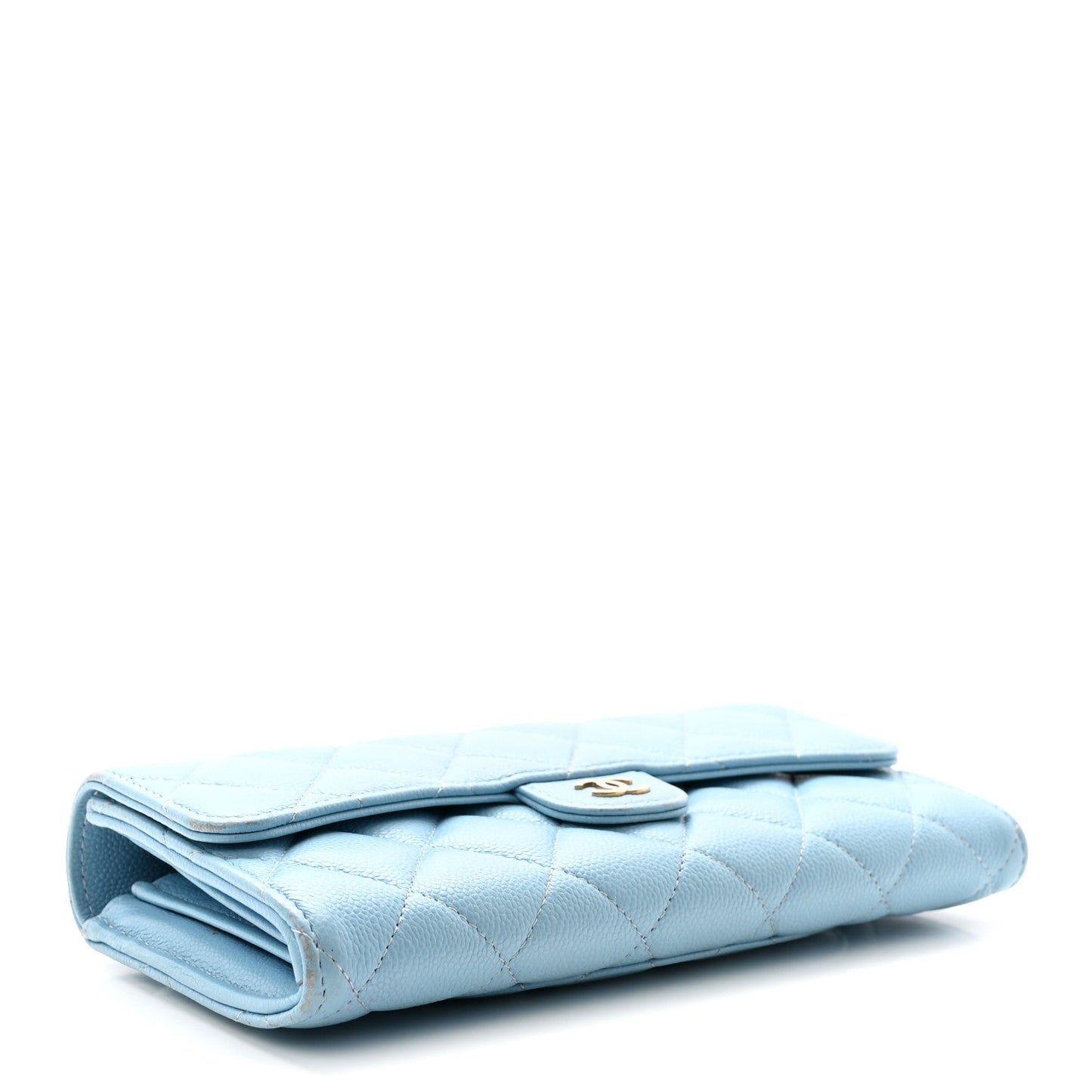 Caviar Quilted Large Gusset Flap Wallet Light Blue