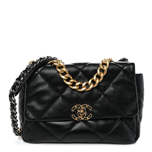 Lambskin Quilted Large Chanel 19 Flap Black