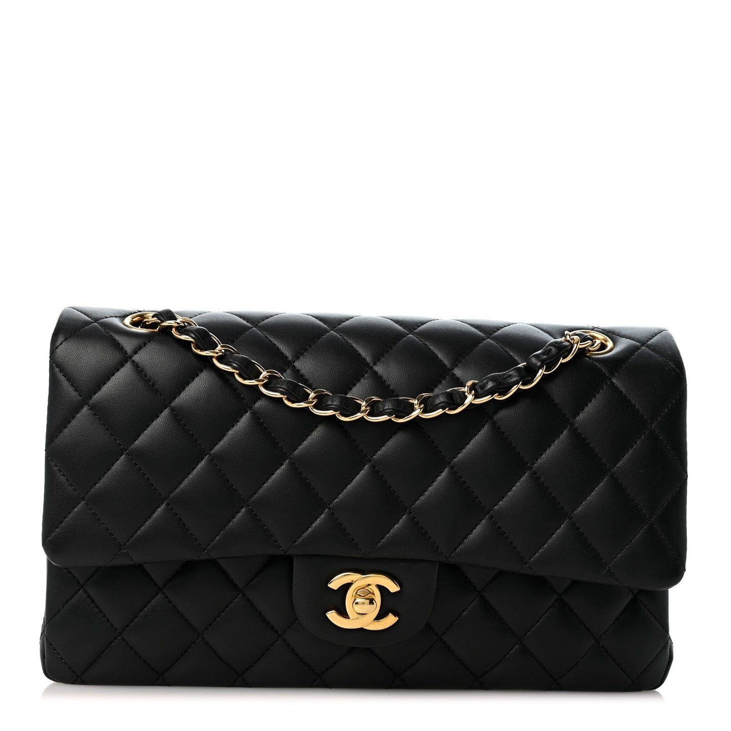 Lambskin Quilted Medium Double Flap Black