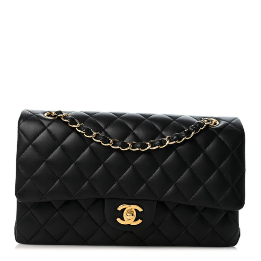 Lambskin Quilted Medium Double Flap Black