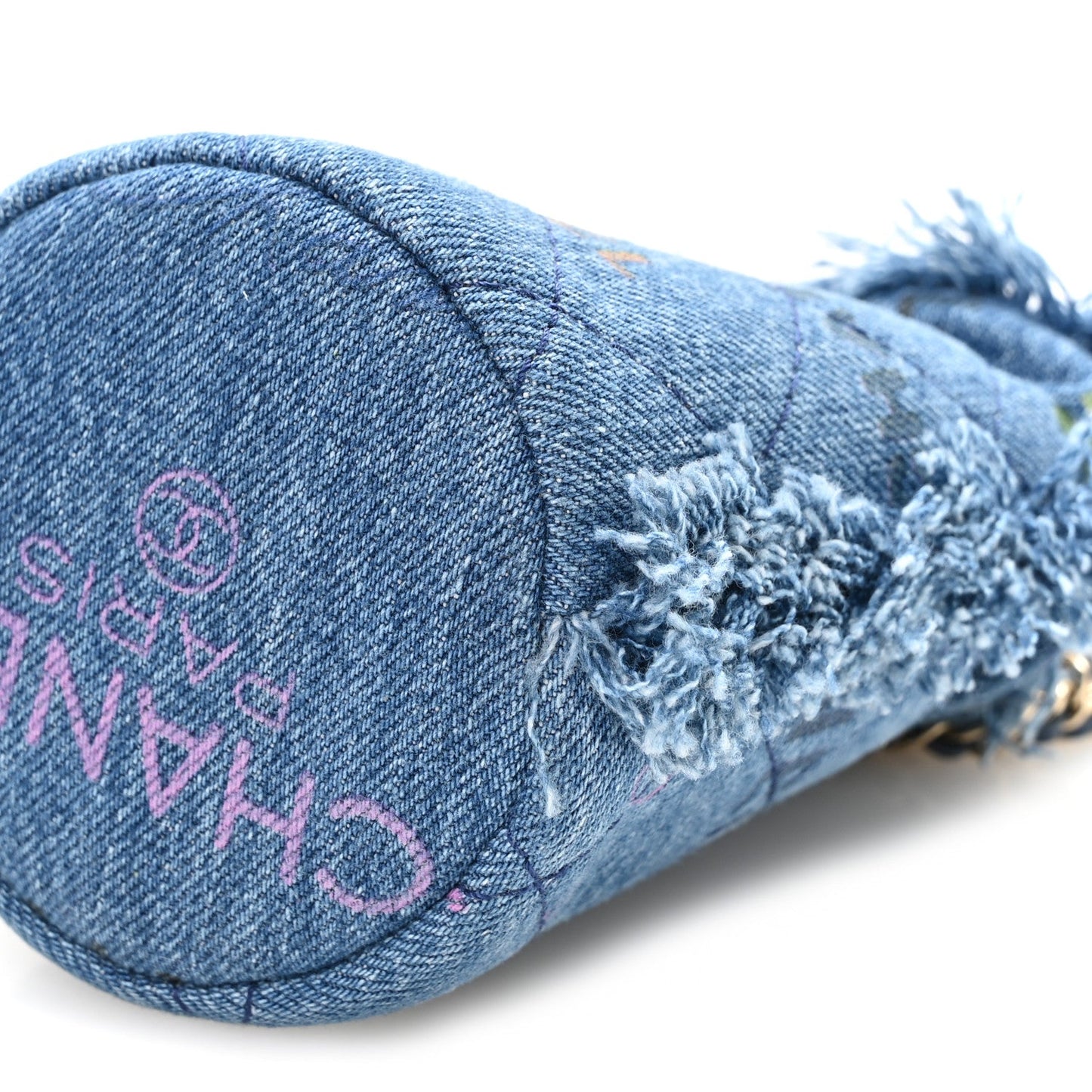 Denim Quilted Mood Mini Bucket With Chain Blue Multicolor