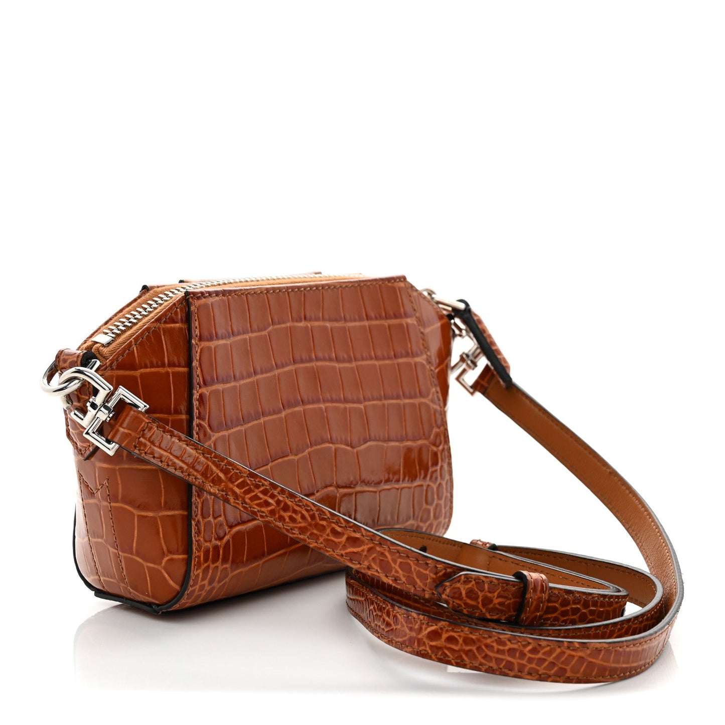 Calfskin Crocodile Embossed Nano Antigona Tan